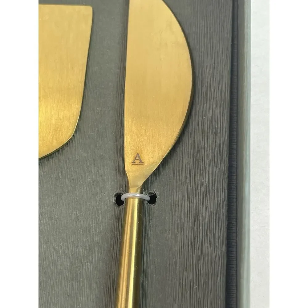 Anthropologie May We Present Brass Cheese Knives Set of 3 Monogram Letter A NIB